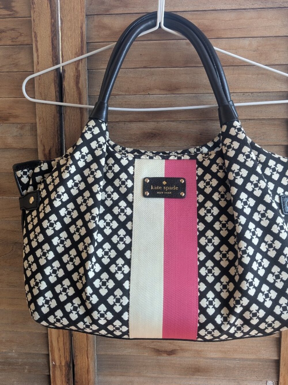 Kate Spade Black & White Spade Design with Pink & Cream Stripes